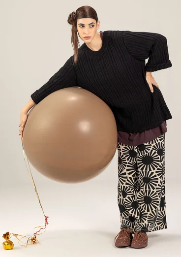 Mönstrade trikåbyxor "Taiyoko" i lyocell/elastan - svart