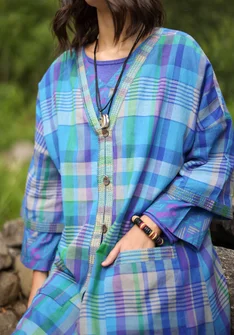 Vävd klänning "Indra" i ekologisk bomull - briljantblå