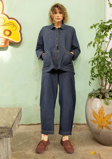 Vävd byxa "Ines" i ekologisk bomull - mörk indigo