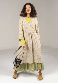 Vävd klänning "Bodil" i lin - mörk natur/mönstrad