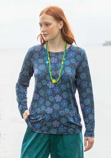 Blommig topp "Cress" i lyocell/elastan - mörk indigo