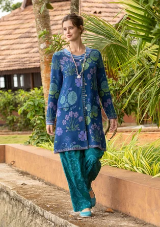 Mönstrade byxor "Poesi" i ekologisk bomull - mörk jaspis