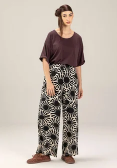 Mönstrade trikåbyxor "Taiyoko" i lyocell/elastan - svart