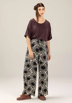 Mönstrade trikåbyxor "Taiyoko" i lyocell/elastan - svart