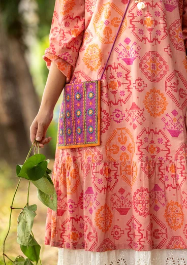 Mönstrad klänning "Poesi" i ekologisk bomull - askrosa