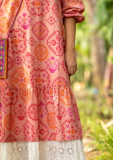 Mönstrad klänning "Poesi" i ekologisk bomull - askrosa