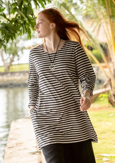 Randig trikåtunika i ekologisk bomull - svart