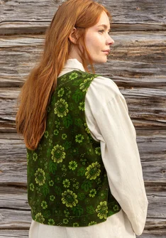 Velourväst "Nootka" i ekologisk bomull/återvunnen polyester - skogsgrön/mönstrad