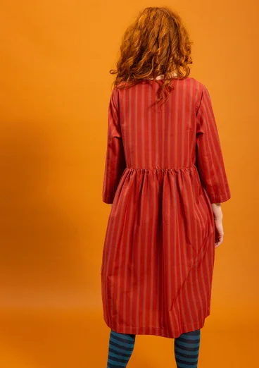 Vävd klänning "Sofia" i ekologisk bomull - krappröd/turkos