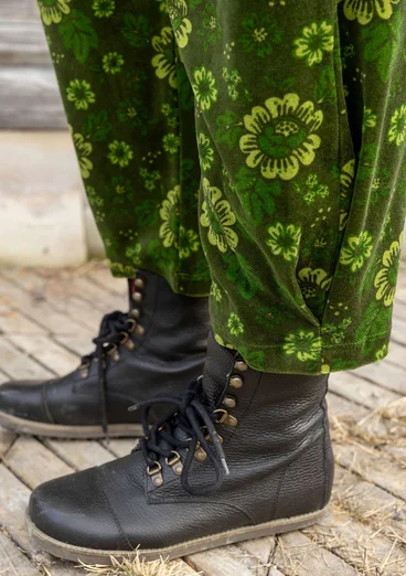 Velourbyxa "Nootka" i ekologisk bomull/återvunnen polyester - skogsgrön/mönstrad