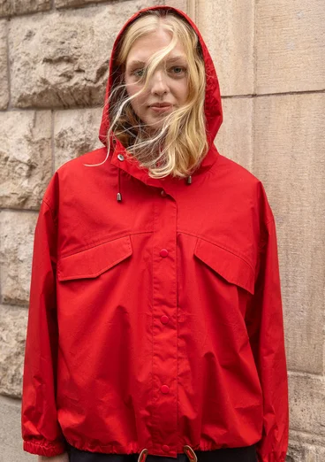 Vävd jacka i ekologisk bomull - papegojröd