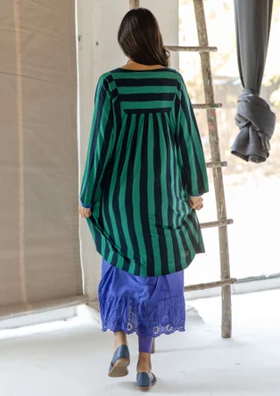 Trikåklänning "Madalena" i ekologisk bomull/modal - ljus buteljgrön/mörk indigo