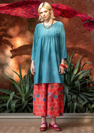 Vävd klänning "Marie" i ekologisk bomull/siden - turkos