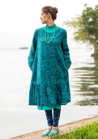 Mönstrad klänning "Poesi" i ekologisk bomull - mörk jaspis