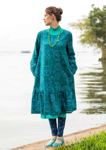 Mönstrad klänning "Poesi" i ekologisk bomull - mörk jaspis