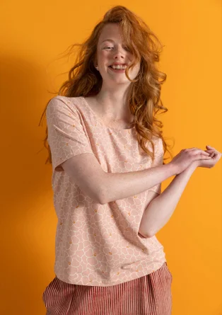 Trikåtop ”Theia” i ekologisk bomull/elastan - ljus puderrosa/mönstrad