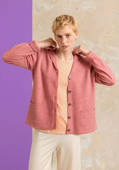 Stickad kavaj i filtad ekologisk ull - laxrosa/melange