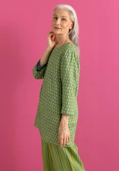 Vävd tunika ”Vendela” i ekologisk bomull - rosmarin/mönstrad