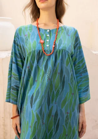 Vävd klänning "Marie" i ekologisk bomull/siden - indigofera/mönstrad