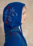 Stickad balaklava "Tulipan" i lammullsmix/ekologisk bomull (kleinblå En storlek)