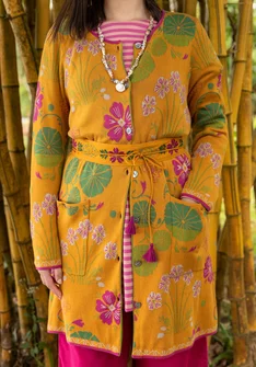 Blommig kofta "Täppa" i ekologisk bomull - senap