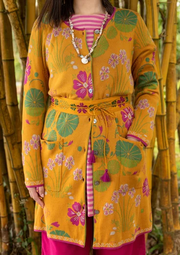 Blommig kofta "Täppa" i ekologisk bomull - senap