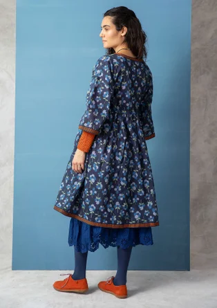 Vävd klänning "Andes" i ekologisk bomull - mörk indigo