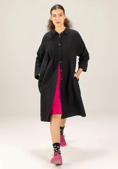 Enfärgad vävd klänning "Hinata" i ekologisk bomull/lin - svart