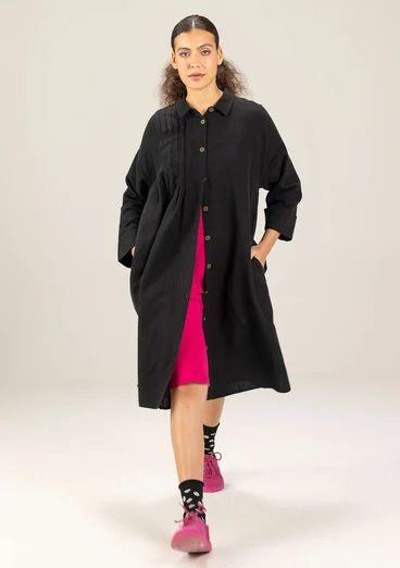 Enfärgad vävd klänning "Hinata" i ekologisk bomull/lin - svart