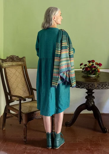 Vävd klänning "Marianne" i ekologisk bomull/lin - mörk petrol