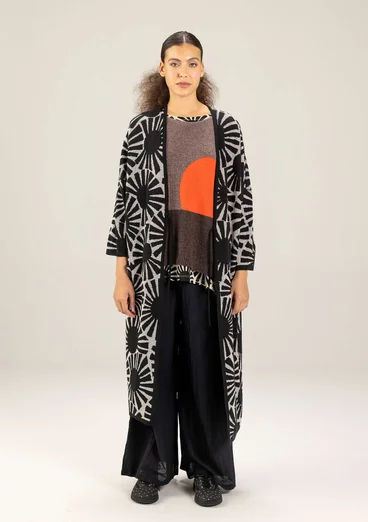 Mönstrad lång kofta "Midori" i ekologisk bomull - svart