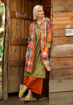 Vävd klänning "Indra" i ekologisk bomull - mörk pion