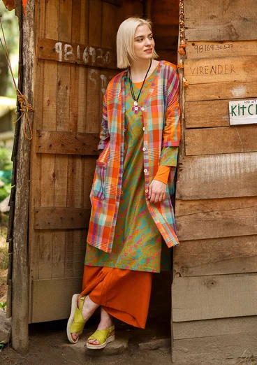 Vävd klänning "Indra" i ekologisk bomull - mörk pion