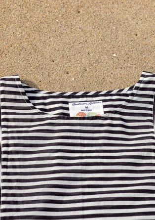 Vävd tunika "Reflexions" i ekologisk bomull - svart/halvblekt